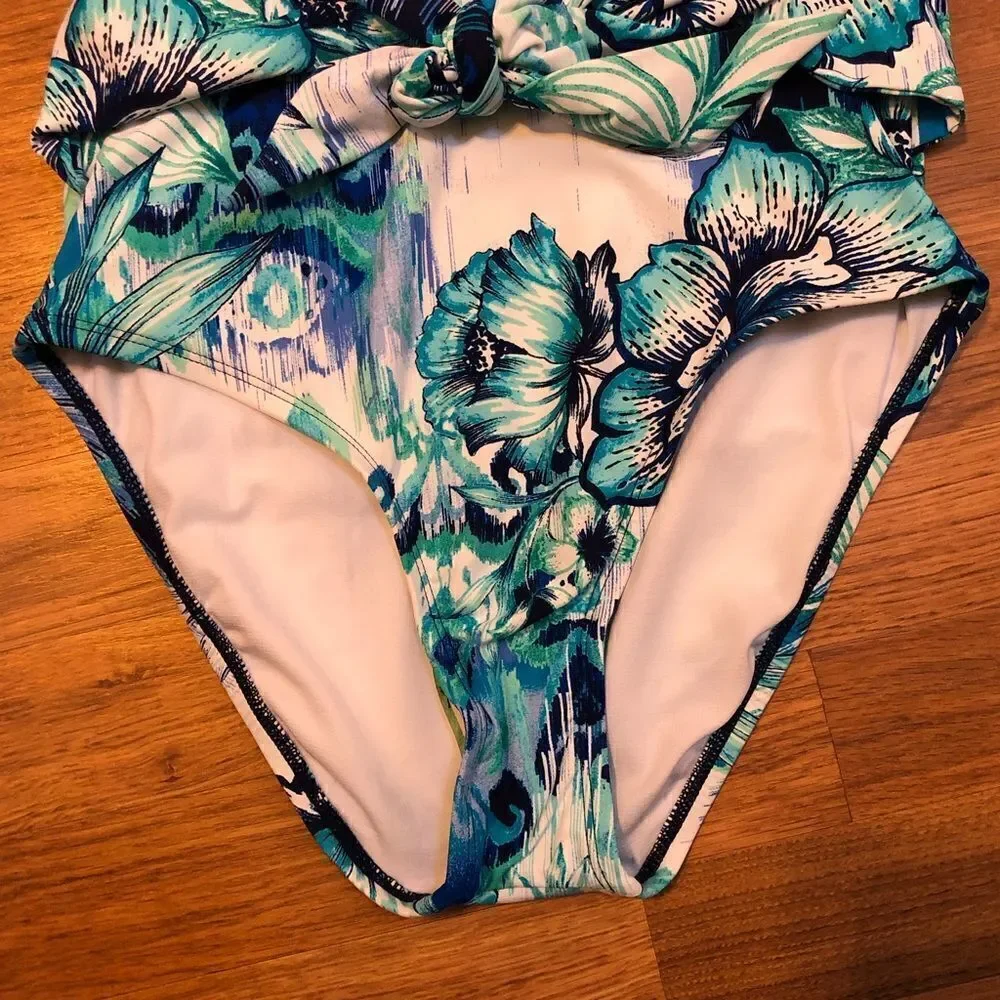 Apt.9 one piece swim suit - white, blue, green floral print size S